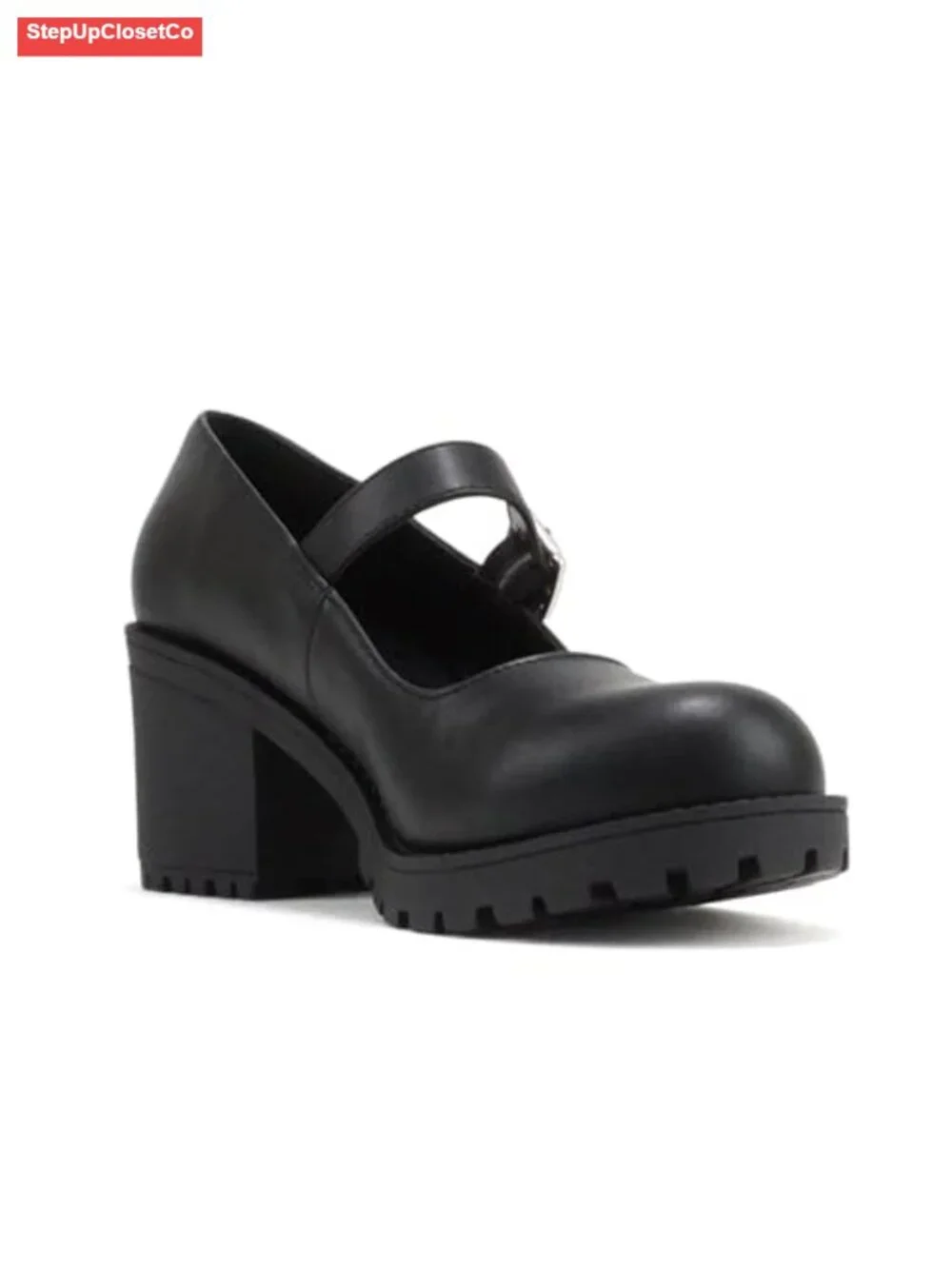 Women Mary Jane Pumps Mid Chunky Block Heel Lug Sole Platform Adjustable Strap